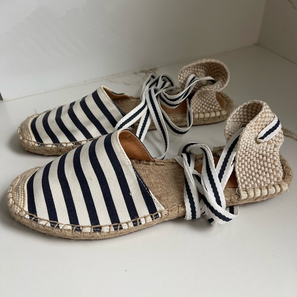 J. Crew Shoes - J. Crew striped espadrilles, size 7, “D’Orsay”, wrap around ankle